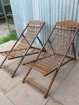 English Iron Steamer Ship Deck Chairs, 1920s, Set of 2-EA-1797570