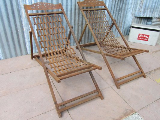 English Iron Steamer Ship Deck Chairs, 1920s, Set of 2-EA-1797570