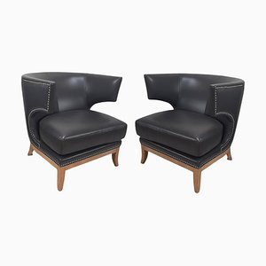 English Leather Savoy Club Chair by Andrew Martin, Set of 2-TCS-1187792