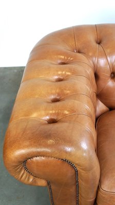 English Light Brown-Cream-Colored Cowhide Leather 2.5-seater Chesterfield Sofa-HPP-2018315