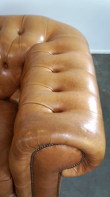 English Light Brown-Cream-Colored Cowhide Leather 2.5-seater Chesterfield Sofa-HPP-2018315