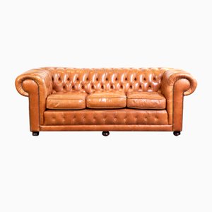 English Light Brown-Cream-Colored Cowhide Leather 2.5-seater Chesterfield Sofa-HPP-2018315