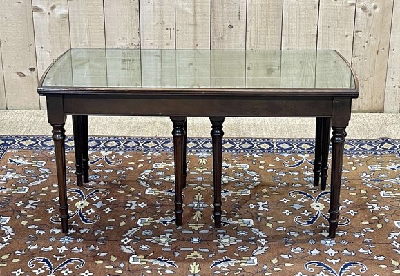 English Nesting Tables in Mahogany and Leather Top Under Glass, 1950s, Set of 3-QYF-1724022