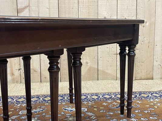 English Nesting Tables in Mahogany and Leather Top Under Glass, 1950s, Set of 3-QYF-1724022