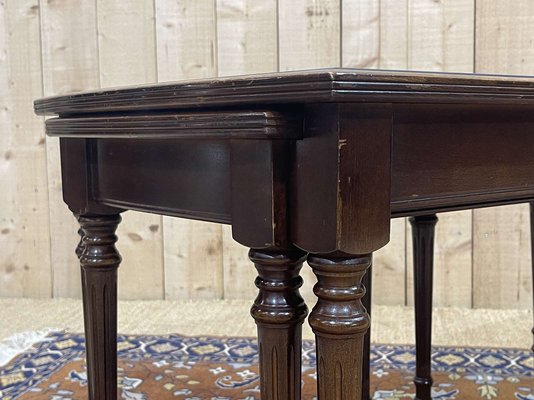 English Nesting Tables in Mahogany and Leather Top Under Glass, 1950s, Set of 3-QYF-1724022