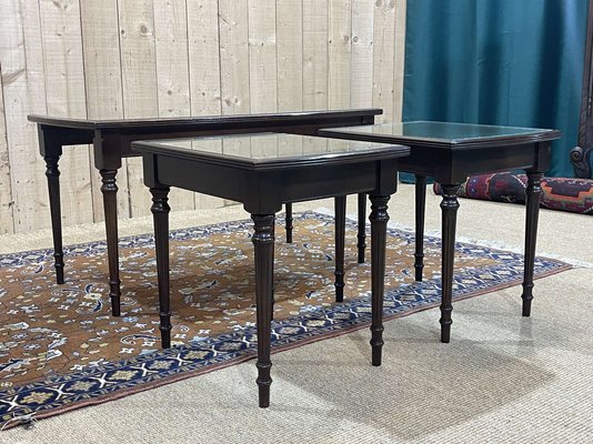 English Nesting Tables in Mahogany and Leather Top Under Glass, 1950s, Set of 3-QYF-1724022