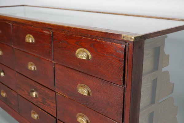 English Oak & Glass Shop Counter Cabinet, 1930s-XO-1818844