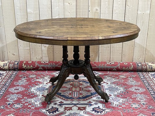 English Pedestal Table in Walnut Veneer, Ebony and Boxwood, Late 1800s-QYF-941759