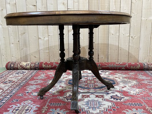 English Pedestal Table in Walnut Veneer, Ebony and Boxwood, Late 1800s-QYF-941759