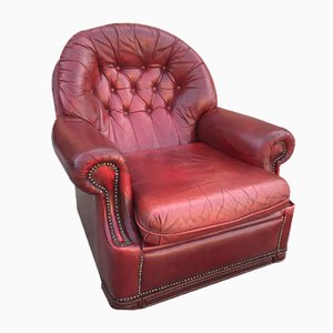 English Red Leather Armchair, 1950s-OXJ-716902