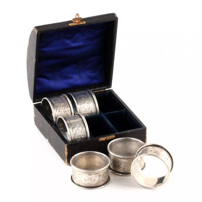 English Silver Napkin Rings Set with Original Case, Set of 7-WMV-1129298