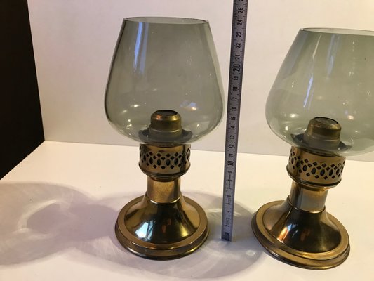 English Smoked Glass & Brass Candleholders by Martin Roehlen for Mason Standex International Ltd, 1970s, Set of 2-LCR-861801