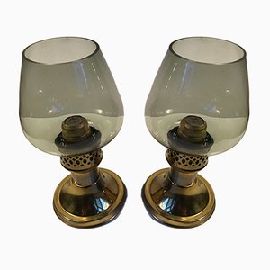 English Smoked Glass & Brass Candleholders by Martin Roehlen for Mason Standex International Ltd, 1970s, Set of 2-LCR-861801