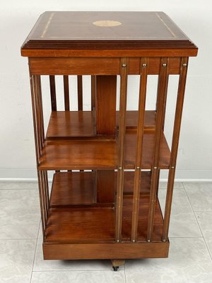 English Swivel Bookcase with Inlaid Plan, 1960s-YST-1801209