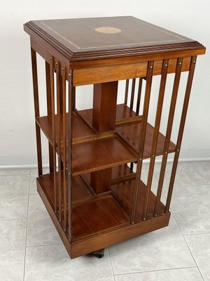 English Swivel Bookcase with Inlaid Plan, 1960s-YST-1801209