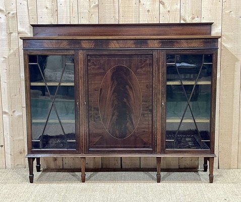 English Three-Door Mahogany Bookcase, 1950s-QYF-1720801