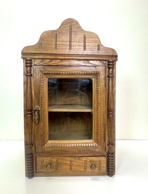 English Victorian Style Carved Elm Wood Wall Cabinet, 1900s-WZZ-1369504