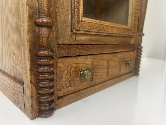 English Victorian Style Carved Elm Wood Wall Cabinet, 1900s-WZZ-1369504