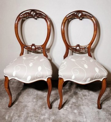 English Victorian Walnut Balloon Back Dining Chairs, Set of 2-QRS-875242