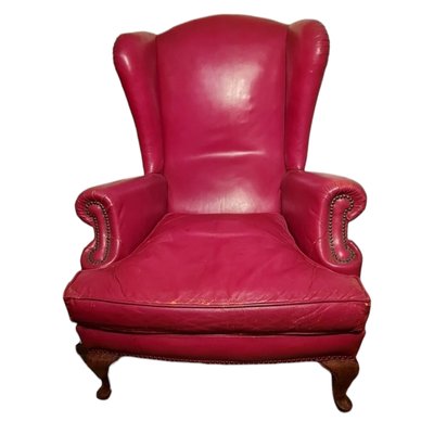 English Wingback Chair in Leather, Early 20th Century-TCS-1768875