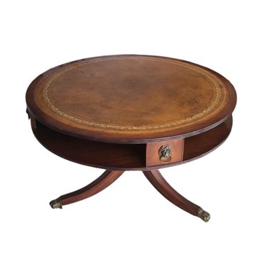 English Wood and Leather Round Table-TCS-2042153