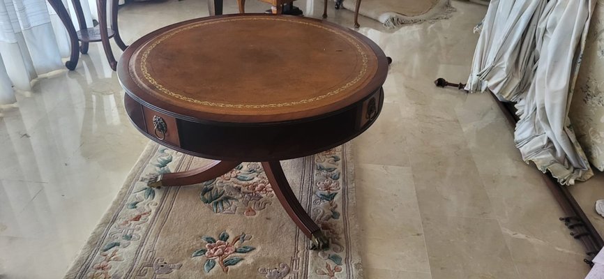 English Wood and Leather Round Table-TCS-2042153