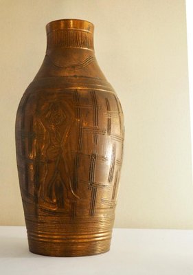 Engraved Ceramic Vase with Copper Effect from BMC, 1940s-TKR-782759