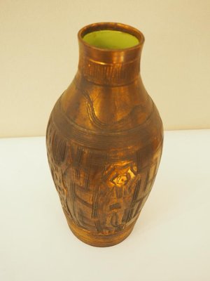 Engraved Ceramic Vase with Copper Effect from BMC, 1940s-TKR-782759