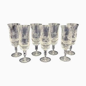 Engraved Drinking Glasses with a Landscape and Bird Scene, 1970s, Set of 7-UCH-1821653