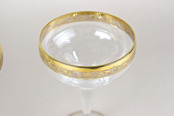 Engraved Murano Champagne Coupe Glasses with Gold Rim, 1940, Set of 6-TQA-2034397