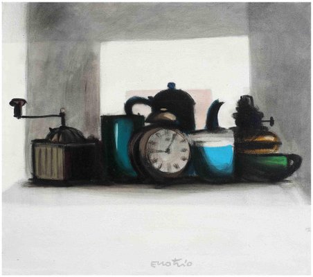 Enotrio Pugliese, Still Life with Alarm Clock, Oil on Canvas, Mid-20th Century-ZCI-1422422