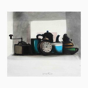 Enotrio Pugliese, Still Life with Alarm Clock, Oil on Canvas, Mid-20th Century-ZCI-1422422