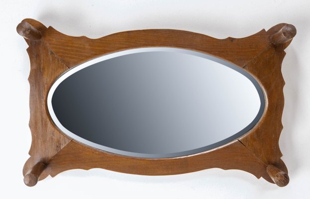 Entry Coat Rack with Oval Beveled Mirror, France, Early 20th Century-RIU-1142204