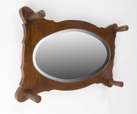 Entry Coat Rack with Oval Beveled Mirror, France, Early 20th Century-RIU-1142204