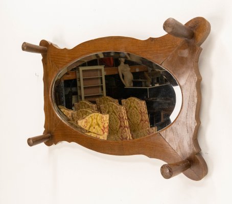 Entry Coat Rack with Oval Beveled Mirror, France, Early 20th Century-RIU-1142204