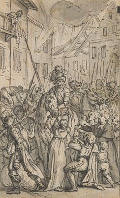 Entry of the Soldiers, 18th-Century, Pen Drawing-OJR-1273480