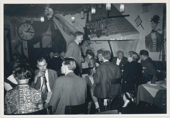 Erich Andres, Artists in Montmartre Having Dinner in Restaurant, Paris, France, 1950s, Black & White Photograph-DYV-1181412