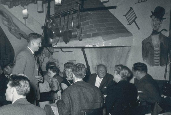 Erich Andres, Artists in Montmartre Having Dinner in Restaurant, Paris, France, 1950s, Black & White Photograph-DYV-1181412