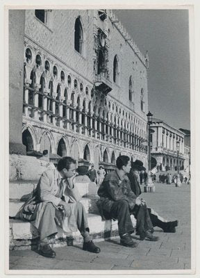 Erich Andres, Venice: Men Sitting at Markus Square, Italy, 1950s, Black & White Photograph-DYV-1181416