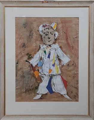 Ernesto Salvadó, Arlequin with Guitar, 1970s, Mixed Media on Paper-TCS-1282830