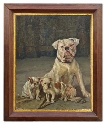 Ernst Hugo von Stenglin, A Family of Bulldogs, 1900, Oil on Panel-BGS-2021215