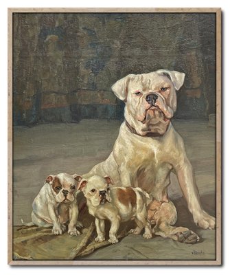 Ernst Hugo von Stenglin, A Family of Bulldogs, 1900, Oil on Panel-BGS-2021215