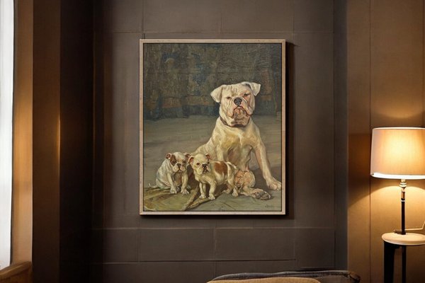 Ernst Hugo von Stenglin, A Family of Bulldogs, 1900, Oil on Panel-BGS-2021215