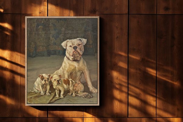 Ernst Hugo von Stenglin, A Family of Bulldogs, 1900, Oil on Panel-BGS-2021215