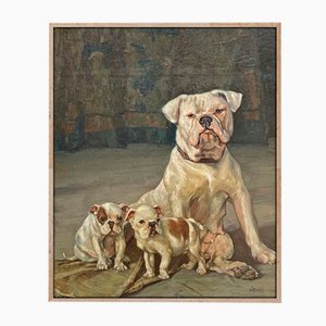 Ernst Hugo von Stenglin, A Family of Bulldogs, 1900, Oil on Panel-BGS-2021215