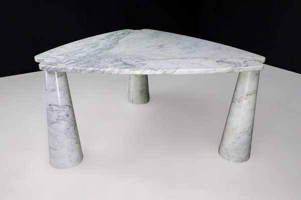 Eros Triangle Center Table in White Carrara Marble by Angelo Mangiarotti for Skipper, 1970s-TRW-1722770