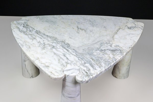 Eros Triangle Center Table in White Carrara Marble by Angelo Mangiarotti for Skipper, 1970s-TRW-1722770