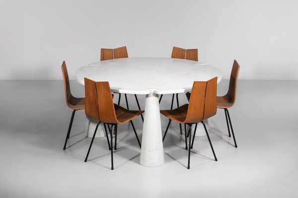 Eros Tripod Dining Table in Carrara Marble by Angelo Mangiarotti, 1970-YU-1398655