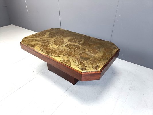 Etched Brass Coffee Table, 1970s-IRH-2040316