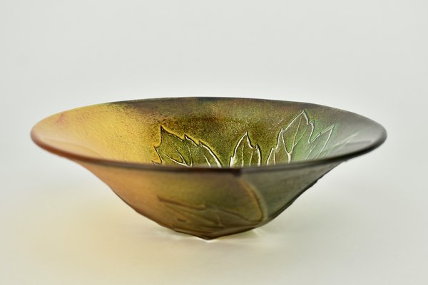 Etched Crystal Bowl with Maple Leaf by Mats Jonasson for Målerås Sweden-HJP-1767740